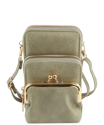 Fashion Kiss Lock Crossbody Bag Cell Phone Purse LMS207 DARK GRAY